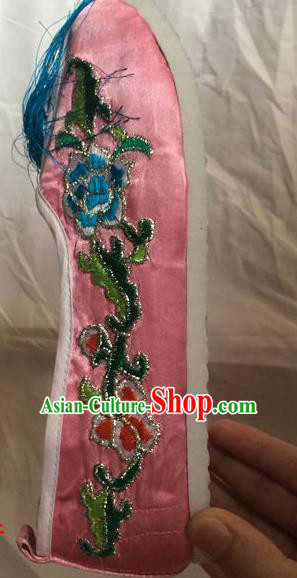 Chinese Beijing Opera Princess Pink Shoes Traditional Peking Opera Diva Embroidered Shoes for Women