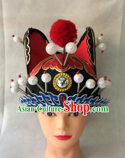 Chinese Beijing Opera Minister Black Helmet Traditional Peking Opera Eunuch Hat Headwear for Men
