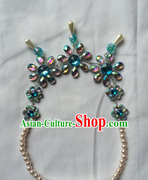 Chinese Beijing Opera Princess Blue Necklace Traditional Peking Opera Diva Necklet Accessories for Women