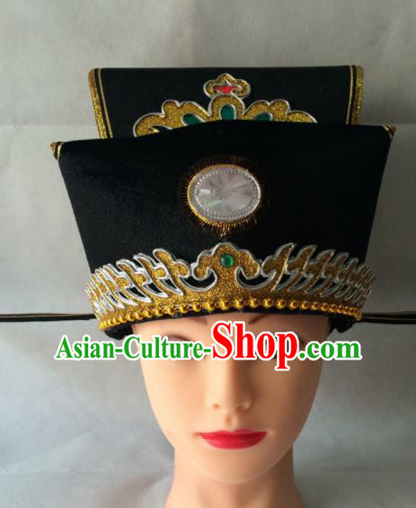Chinese Beijing Opera Prime Minister Black Hat Traditional Peking Opera Chancellor Headwear for Men