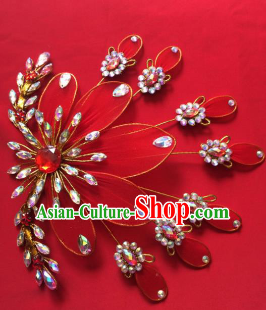 Chinese Beijing Opera Diva Princess Red Phoenix Hairpins Traditional Peking Opera Hair Accessories for Women