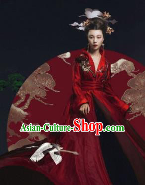 Chinese Ancient Court Queen Red Hanfu Dress Traditional Tang Dynasty Empress Costumes for Women