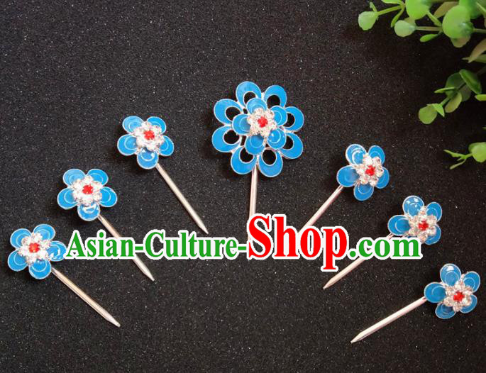 Chinese Ancient Princess Blue Plum Hairpins Traditional Peking Opera Actress Hair Accessories for Women