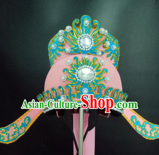Chinese Beijing Opera Niche Pink Hat Traditional Peking Opera Crown Prince Hair Accessories for Men