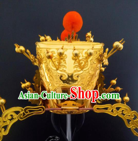 Chinese Beijing Opera Wealth God Golden Hat Traditional Peking Opera Prime Minister Hair Accessories for Men