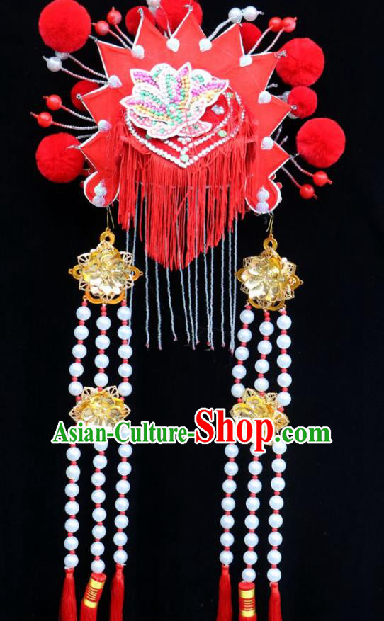 Chinese Beijing Opera Princess Red Phoenix Coronet Traditional Peking Opera Bride Hat Hair Accessories for Women