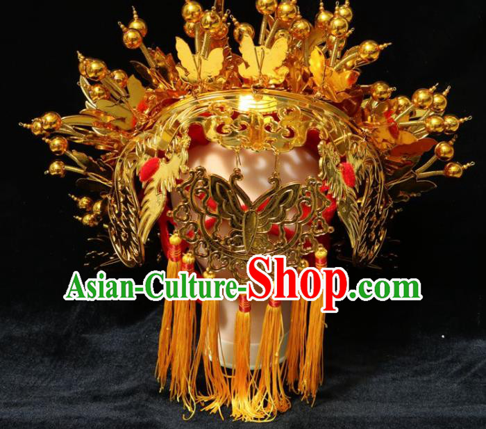 Chinese Beijing Opera Imperial Consort Golden Phoenix Coronet Traditional Peking Opera Bride Hat Hair Accessories for Women