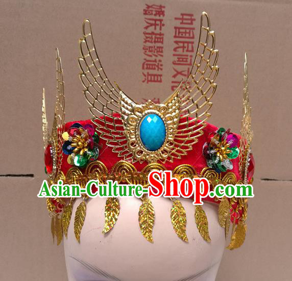 Chinese Ancient Princess Red Hat Traditional Peking Opera Actress Dance Hair Accessories for Kids