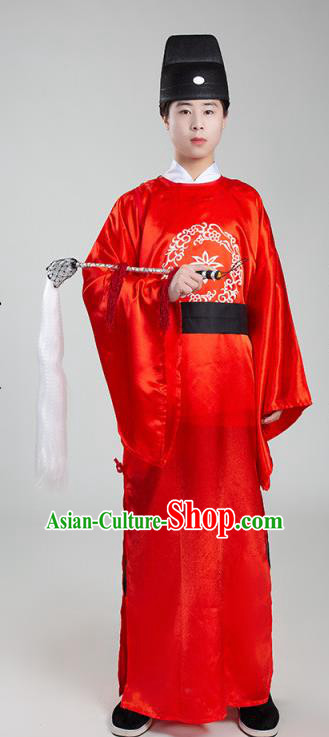 Chinese Ancient Court Eunuch Red Robe Traditional Ming Dynasty Manservant Costume for Men