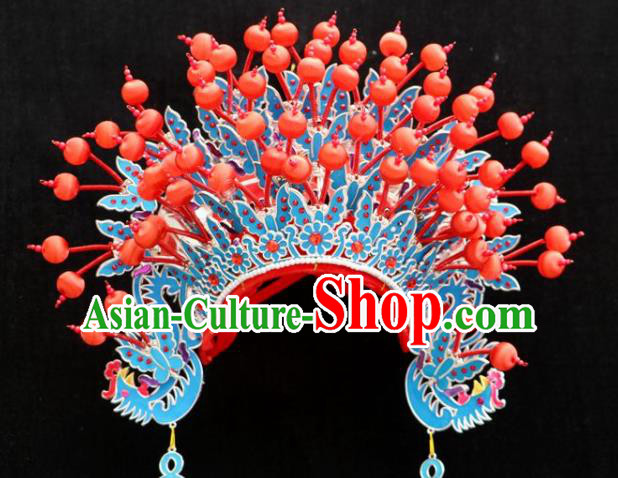 Chinese Beijing Opera Bride Red Phoenix Coronet Traditional Peking Opera Princess Hat Hair Accessories for Women