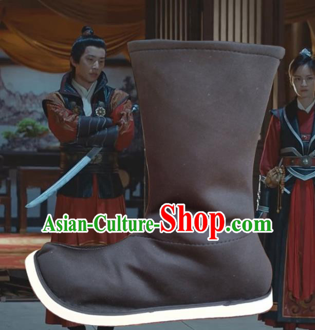 Chinese Ancient Swordsman Black Boots Traditional Ming Dynasty Imperial Guards Shoes for Men