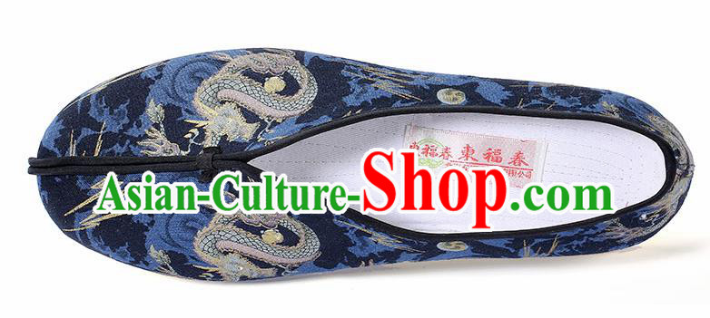 Chinese Traditional Handmade Embroidered Dragon Navy Cloth Shoes National Multi Layered Cloth Shoes for Men