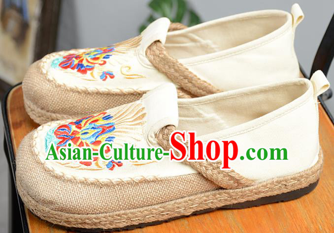 Chinese Traditional Handmade Embroidered Beige Flax Shoes National Multi Layered Cloth Shoes for Men