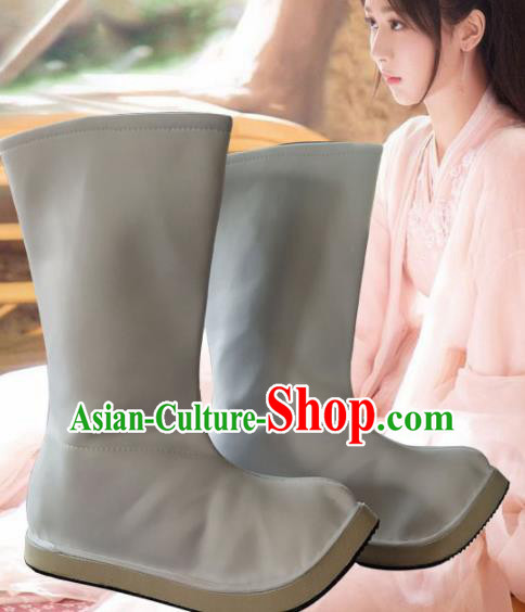 Chinese Ancient Swordsman White Boots Traditional Ming Dynasty Imperial Guards Shoes for Men