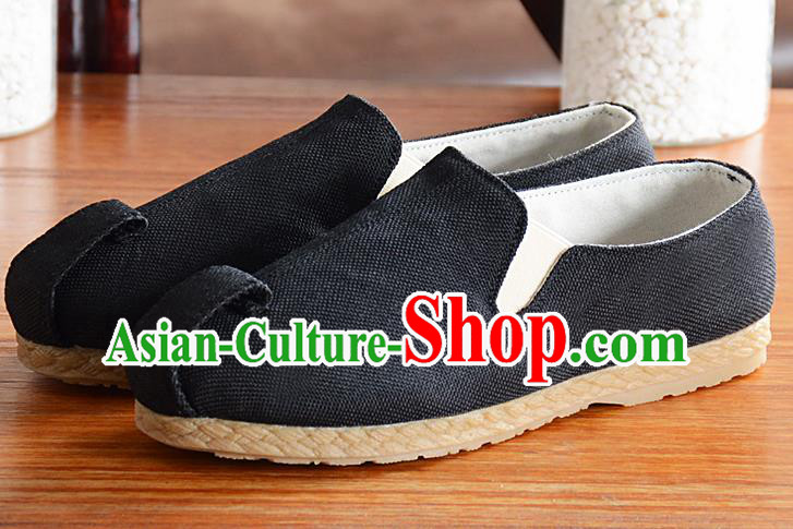 Traditional Chinese Handmade Flax Black Shoes National Multi Layered Cloth Shoes for Men