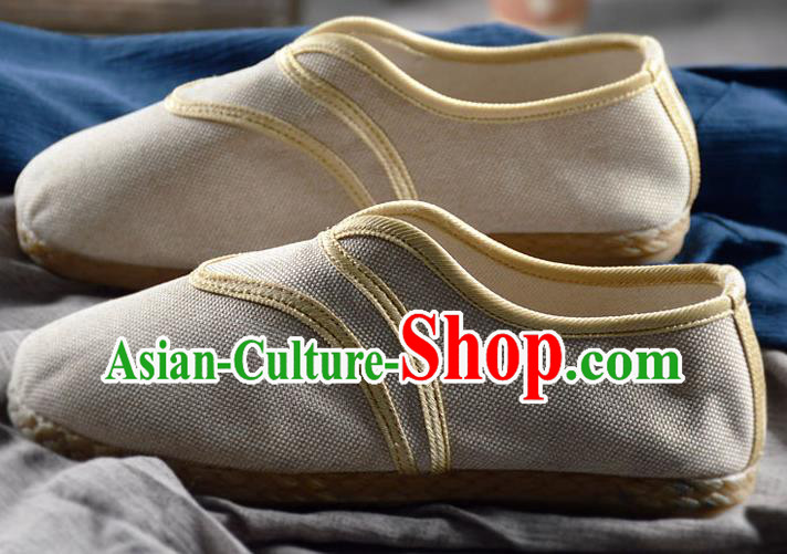 Chinese Traditional Handmade White Flax Shoes National Multi Layered Cloth Shoes for Men