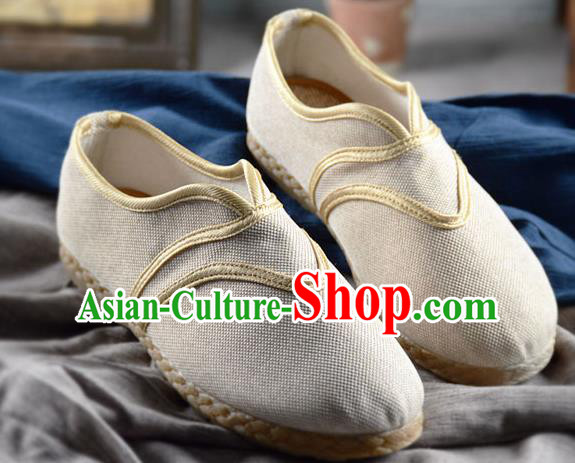 Chinese Traditional Handmade White Flax Shoes National Multi Layered Cloth Shoes for Men