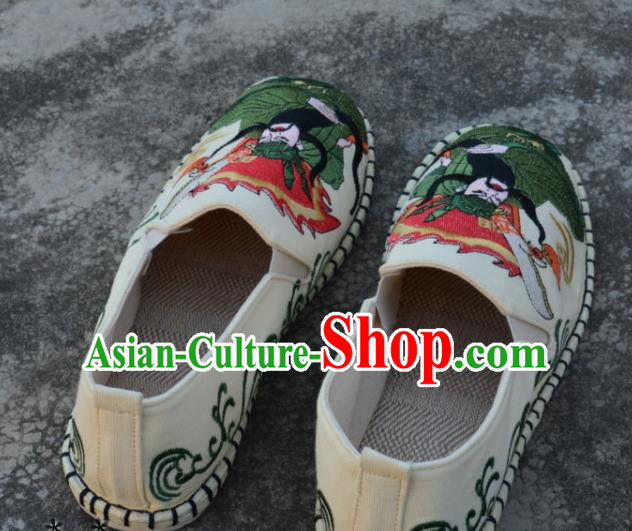 Traditional Chinese Embroidered Guan Yu White Shoes Handmade Flax Shoes National Multi Layered Cloth Shoes for Men