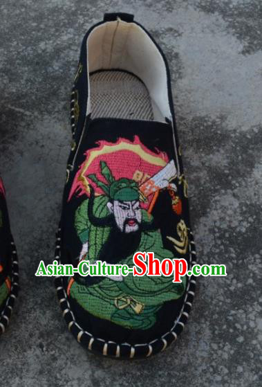 Traditional Chinese Embroidered Guan Yu Black Shoes Handmade Flax Shoes National Multi Layered Cloth Shoes for Men