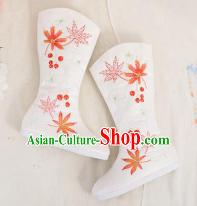 Traditional Chinese Embroidered White Boots Handmade Cloth Shoes National Cloth Shoes for Women