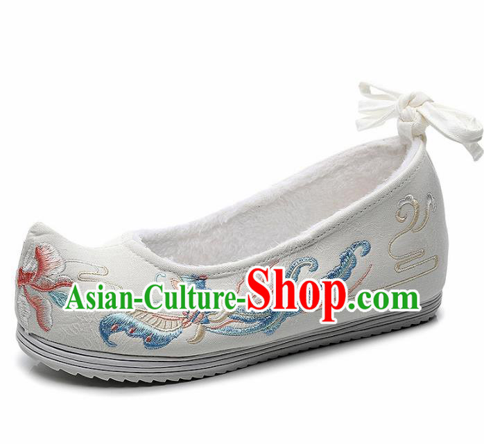 Traditional Chinese Embroidered Butterfly White Shoes Handmade Cloth Shoes National Cloth Shoes for Women