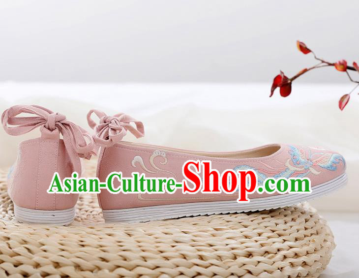 Traditional Chinese Embroidered Peony Butterfly Pink Shoes Handmade Cloth Shoes National Cloth Shoes for Women
