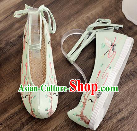 Traditional Chinese Embroidered Crane Green Shoes Handmade Cloth Shoes National Cloth Shoes for Women