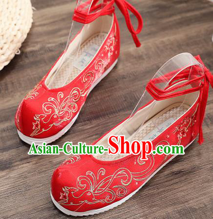 Traditional Chinese Embroidered Deer Red Shoes Handmade Cloth Shoes National Cloth Shoes for Women