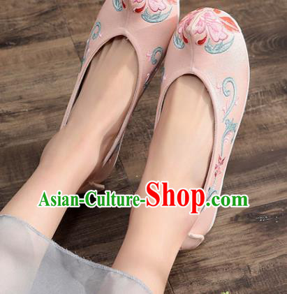 Traditional Chinese Embroidered Pink Shoes Handmade Cloth Shoes National Cloth Shoes for Women