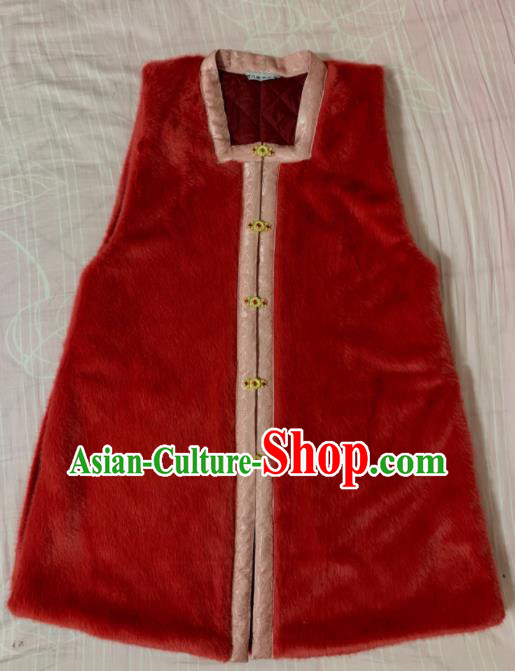 Chinese Ancient Traditional Ming Dynasty Court Queen Costume Winter Red Vest for Women