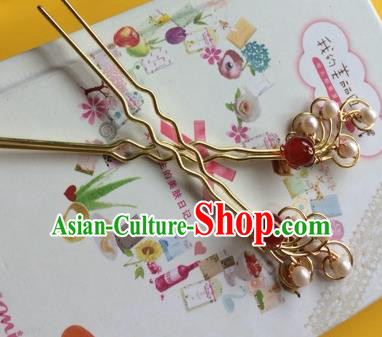 Chinese Ancient Princess Agate Pearls Hairpins Traditional Court Hair Accessories for Women