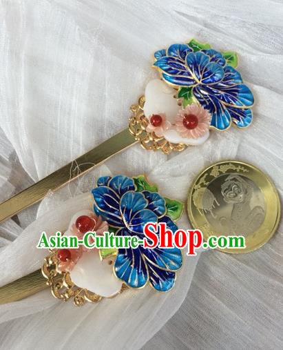 Chinese Ancient Princess Blueing Shell Hairpins Traditional Court Hair Accessories for Women