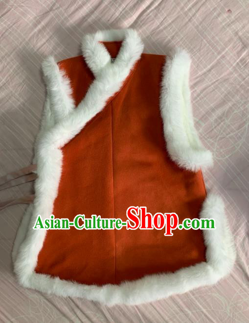 Chinese Ancient Nobility Lady Rust Red Vest Traditional Ming Dynasty Princess Costume for Women