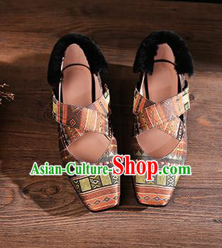 Traditional Chinese Handmade Khaki Satin Shoes National High Heel Shoes for Women
