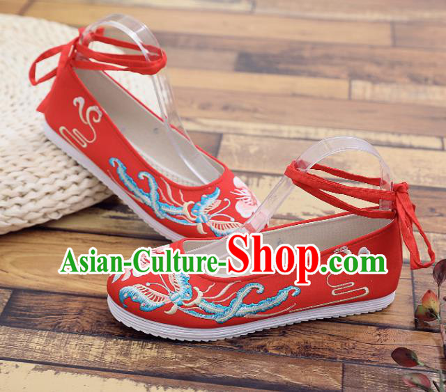 Traditional Chinese Handmade Embroidered Butterfly Red Shoes National Cloth Shoes for Women