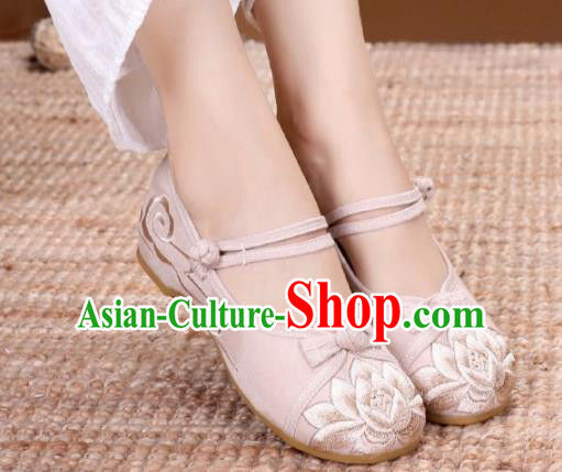 Traditional Chinese Handmade Embroidered Lotus Beige Shoes National Cloth Shoes for Women