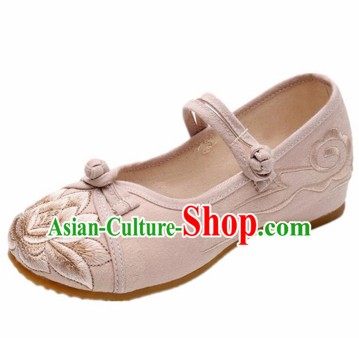 Traditional Chinese Handmade Embroidered Lotus Beige Shoes National Cloth Shoes for Women