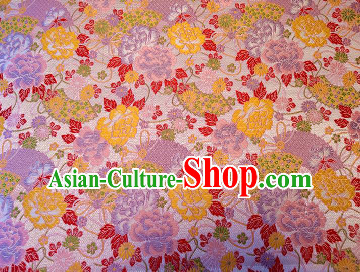 Asian Japan Traditional Peony Pattern Design Pink Brocade Damask Fabric Kimono Satin Material
