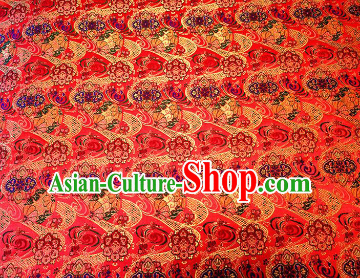 Asian Japan Traditional Pattern Design Red Brocade Damask Fabric Kimono Satin Material