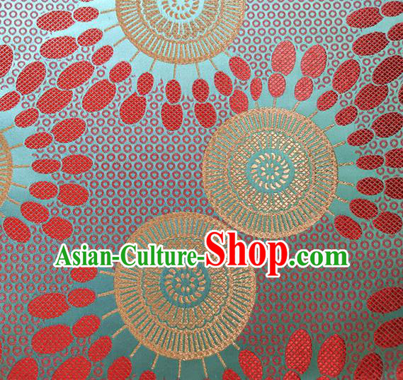 Asian Japan Traditional Sunflowers Pattern Design Green Brocade Damask Fabric Kimono Satin Material