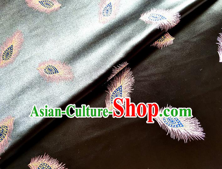 Asian Chinese Traditional Feather Pattern Design Black Brocade Cheongsam Fabric Silk Material