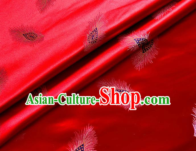 Asian Chinese Traditional Feather Pattern Design Red Brocade Cheongsam Fabric Silk Material