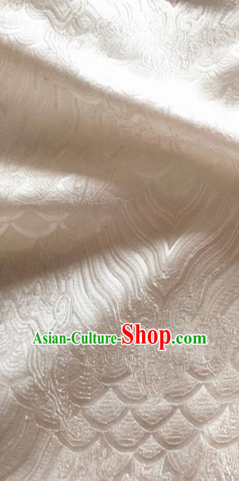 Asian Chinese Traditional Wave Pattern Design White Brocade Cheongsam Fabric Silk Material