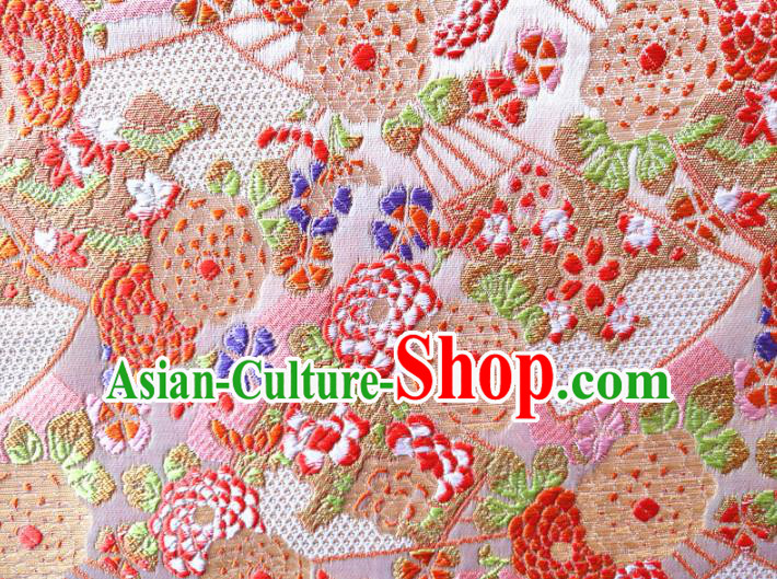 Asian Japan Traditional Peony Pattern Design Pink Brocade Damask Fabric Kimono Satin Material