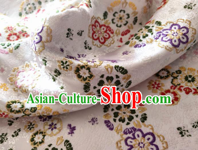 Asian Japan Traditional Sakura Pattern Design White Brocade Damask Fabric Kimono Satin Material