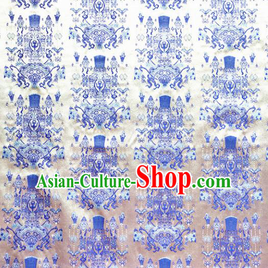 Asian Chinese Traditional Palace Lantern Pattern Design White Brocade Cheongsam Fabric Silk Material