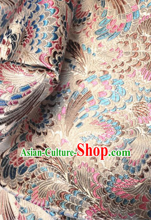 Asian Chinese Traditional Cockscomb Pattern Design Beige Brocade Cheongsam Fabric Silk Material