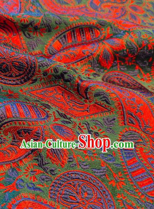 Asian Chinese Traditional Paisley Pattern Design Green Brocade Cheongsam Fabric Silk Material