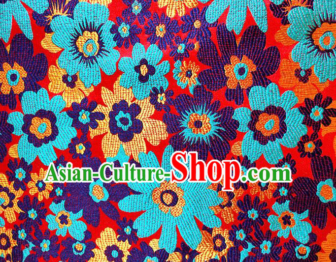 Asian Chinese Traditional Sunflowers Pattern Design Blue Brocade Cheongsam Fabric Silk Material