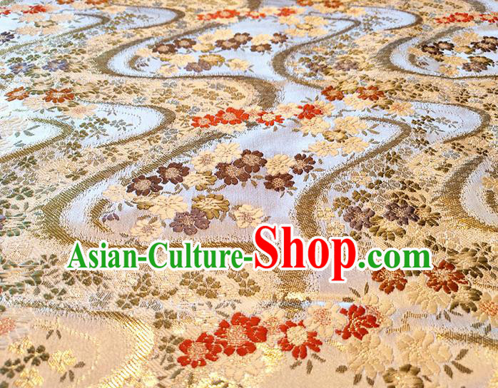 Asian Japan Traditional Cherry Blossom Pattern Design White Brocade Damask Fabric Kimono Satin Material